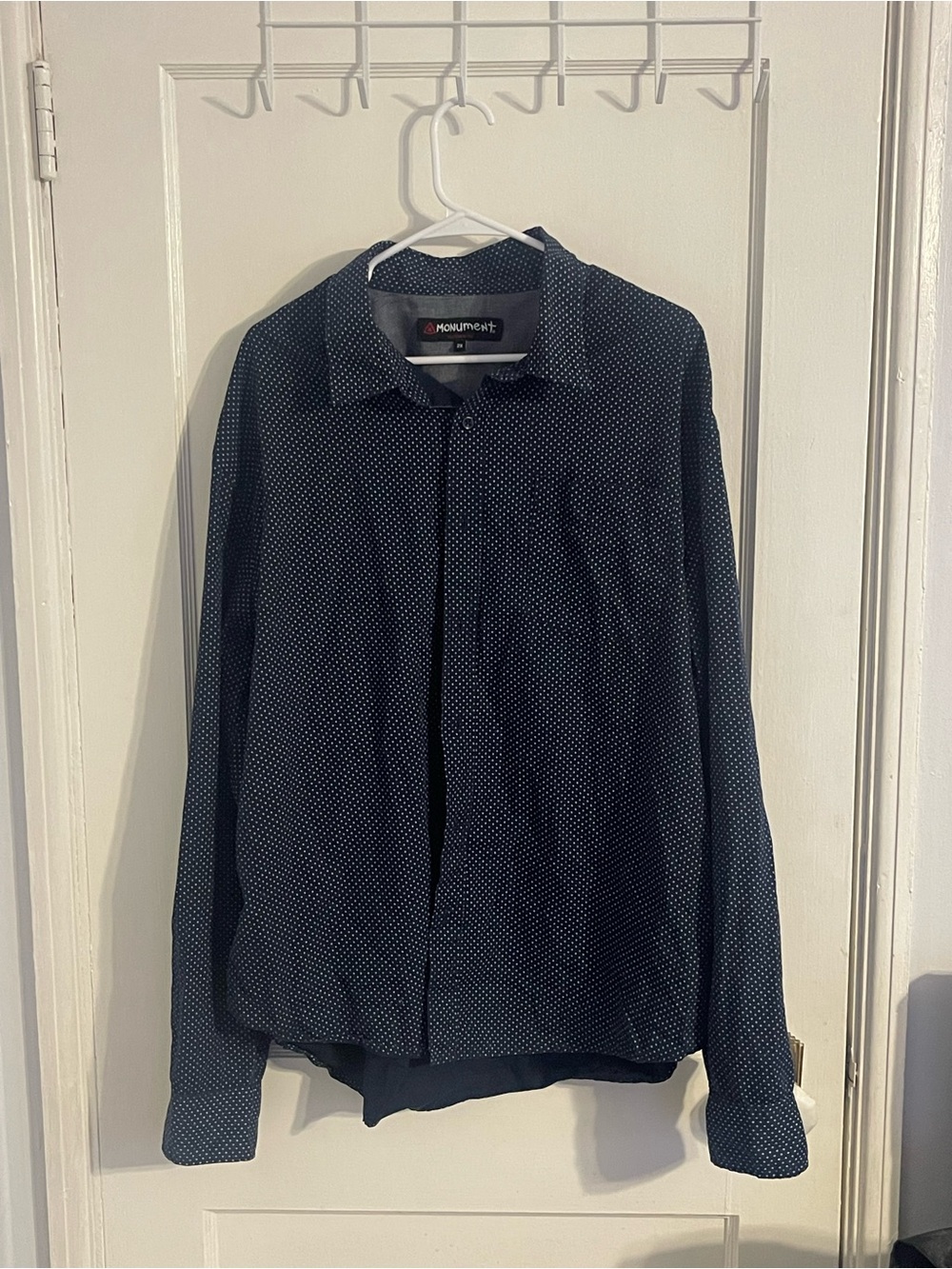 Men's Navy Microdot Long-Sleeve Button-Up Shirt